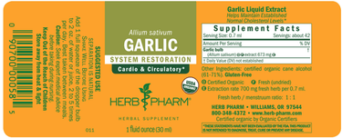 Garlic Extract - LIQUID - 4 oz dropper bottle Herb Pharm Supplement - Conners Clinic
